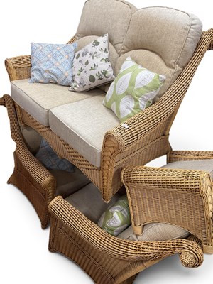 Lot 1415A - Cane Patio Settee, two chairs and a footstool....