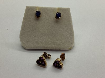 Lot 74 - A Pair of 9ct Gold Heart Shape Stone Set...