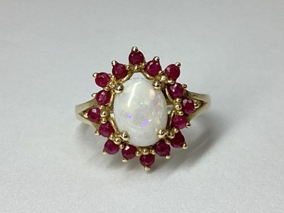 Lot 19 - QVC Modern 9ct Gold Cluster Dress Ring, opal...