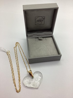 Lot 76 - Lalique; A Frosted Winged Cherub Heart Shape...