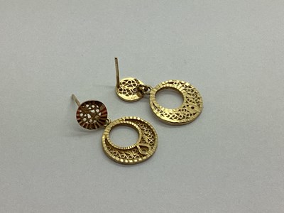 Lot 73 - A Pair of 9ct Gold Circular Drop Earrings, of...