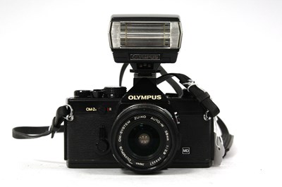 Lot 1055 - Olympus OM-2N black body SLR camera with Zuiko...