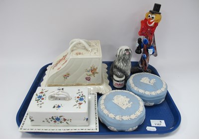 Lot 1167 - Glass Murano Clown, 26cm high. Shelley butter...