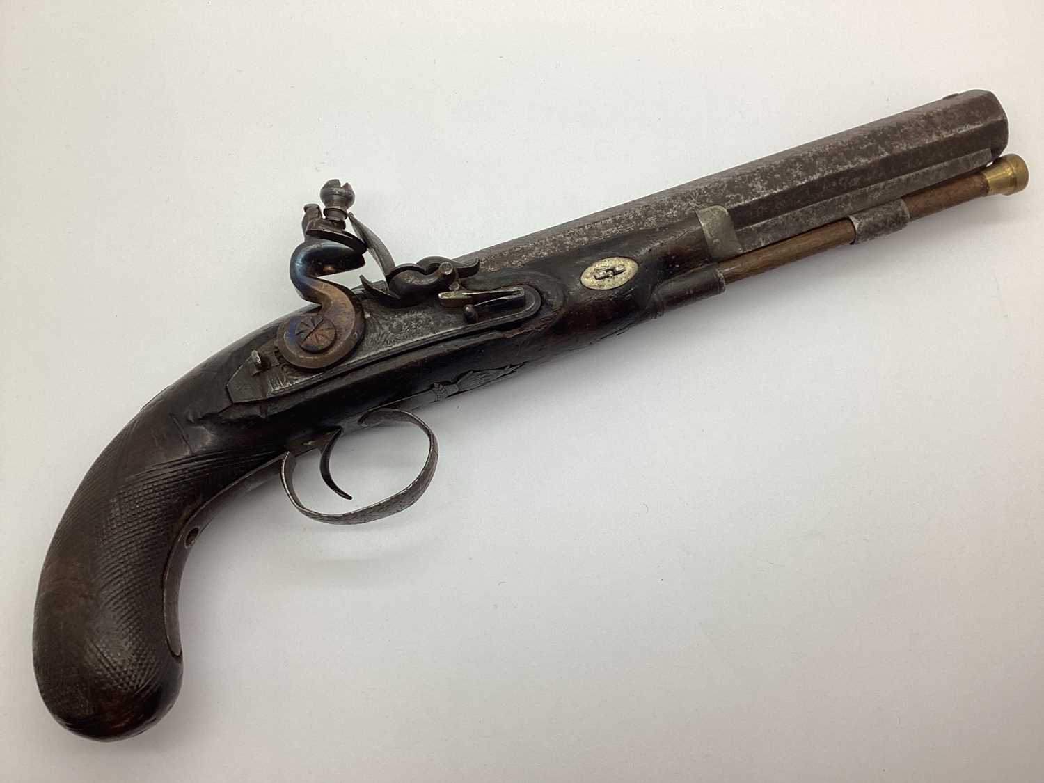 Lot 790 - 19th Century Flintlock pistol with octagonal...