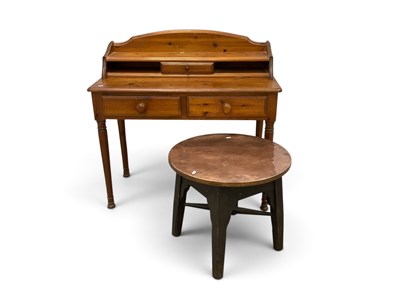 Lot 1569 - Pine Desk, 99cm wide. circular copper topped...