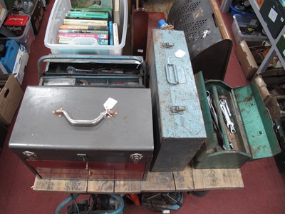Lot 1215 - A multi-tier metal tool chest and three steel...