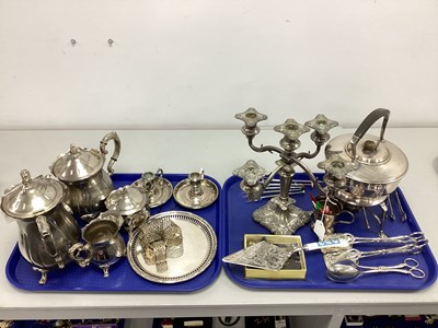Lot 269 - Assorted Plated Ware, including tea kettle on...