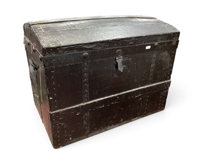 Lot 1591 - XIX Century Metal Bound Painted Wooden Topped...