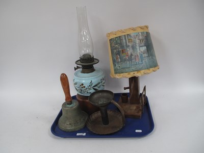 Lot 1456 - Copper Chamberstick, brass hand bell, novelty...