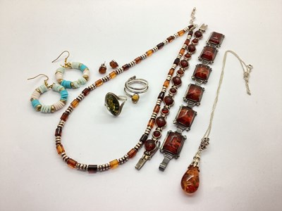 Lot 161 - Amber Inset Panel Bracelet, together with a...