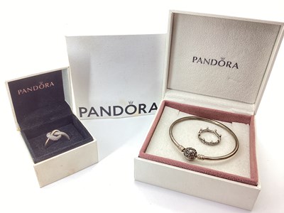 Lot 180 - Pandora Bangle, Pandora knot ring (56),...