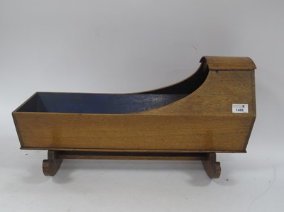 Lot 1466 - Oak Dolls Cot circa 1900 with blue painted...