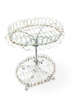 Lot 1561 - XX Century White Wirework Two-tier Plant Stand,...