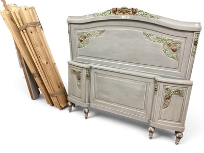 Lot 1526 - Grey Painted Bed, head and foot board with...