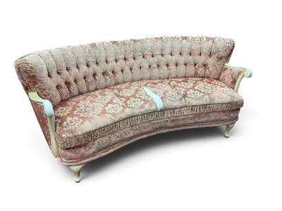 Lot 1587 - XX Century White Painted Upholstered Crescent...
