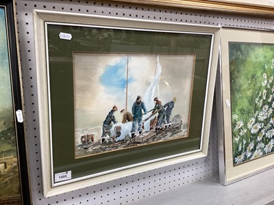 Lot 1495 - Alex Dowling, 'The Fishermen', watercolour,...