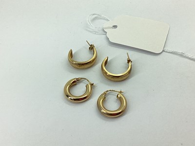 Lot 95 - A Pair of Small Hollow Hoop Earrings, internal...