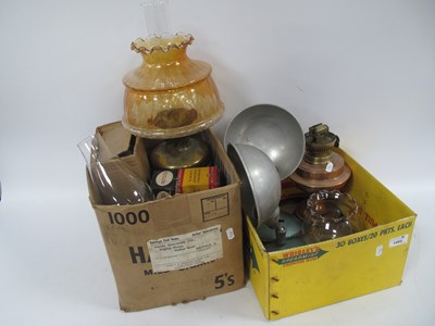 Lot 1460 - Brass and Copper Oil Lamps, aluminium lamps,...