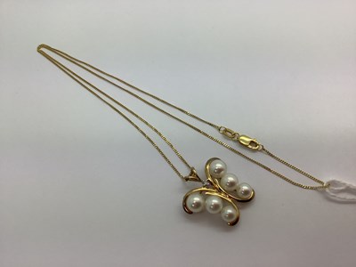Lot 72 - A Modern Pearl Set Butterfly Pendant, of...