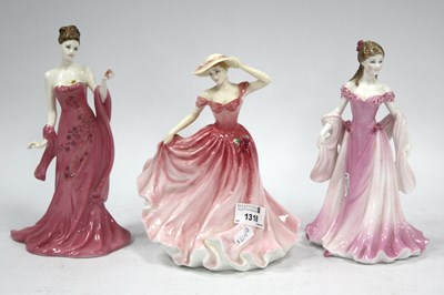 Lot 1318 - Three porcelain lady figurines in pink...