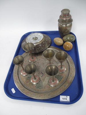 Lot 1419 - Serpentine Barometer, two mineral eggs and a...