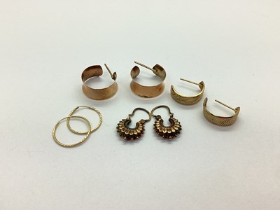Lot 119 - A Pair of 9ct Gold Half Hoop Earrings, another...