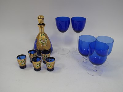 Lot 1278 - Overlaid Blue Glass Liqueur Decanter and Five...