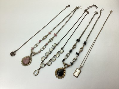 Lot 164 - A Moonstone Inset Necklace, the oval cabochons...