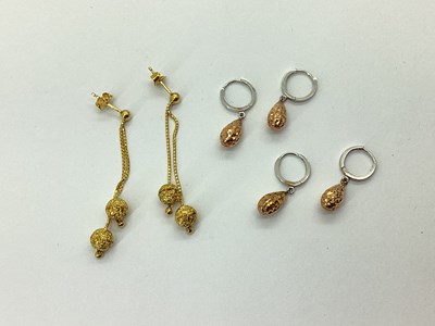 Lot 112 - A Pair of 9ct Gold Chain Link Drop Earrings,...