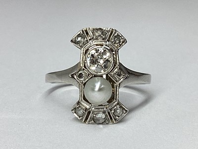 Lot 220 - An Art Deco Pearl and Diamond Set Dress Ring,...