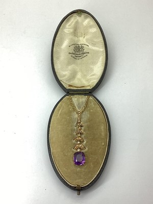 Lot 94 - An Edwardian Amethyst and Seed Pearl Drop...