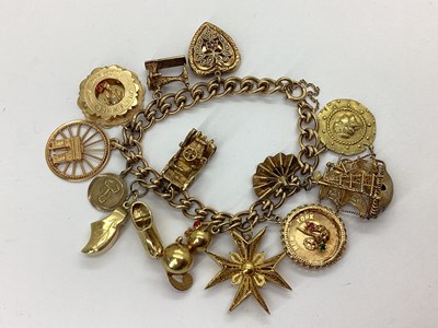 Lot 160 - A 9ct Gold Fancy Curb Link Charm Bracelet, to...