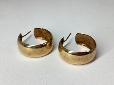 Lot 60 - A Pair of 9ct Gold Wide Hoop Earrings, to post...