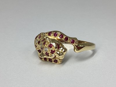 Lot 185 - A Modern Big Cat Dress Ring, of part textured...