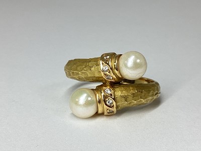 Lot 184 - A Modern Portuguese Two Pearl Dress Ring, of...
