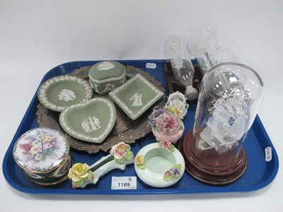 Lot 1189 - Two spun glass ships in bottles another...