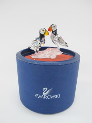 Lot 1199 - Swarovski Crystal Figurine, two Puffins (boxed,...