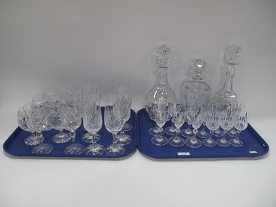 Lot 1211 - Three Cut Glass Decanters, brandy glasses,...