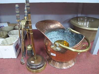 Lot 1381 - XIX Century Beaten Copper Coal Helmet with...