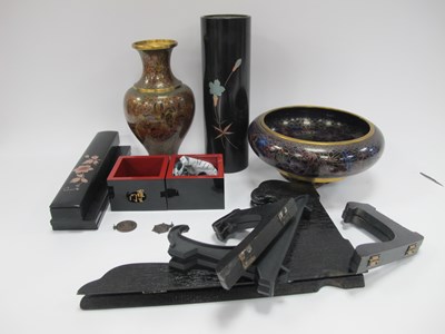 Lot 1183 - Cloisonne Bowl and Vase on stand, lacquered...