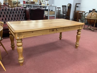 Lot 1466 - Large Pine Kitchen/Dining Table, with curved...