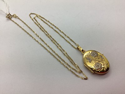 Lot 93 - A Modern 9ct Gold Oval Locket Pendant, foliate...
