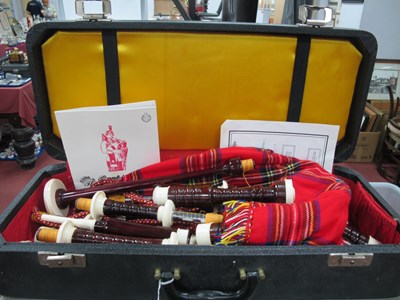 Lot 1369 - Bagpipes with Tartan Bag, turned wooden and...