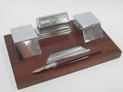 Lot 1350 - A Mid 1900s Art Deco Style Twin Inkwell Desk...