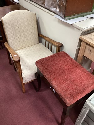 Lot 1453 - Piano Stool, oak framed nursing chair (2).