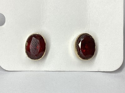 Lot 61 - A Pair of Modern Stone Set Earstuds, oval...
