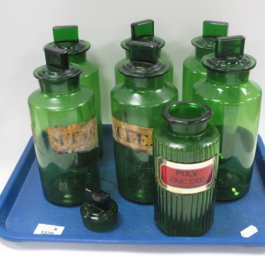 Lot 1220 - Apothecary Green Glass Jars, circa 1900 (with...