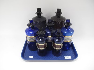 Lot 1222 - Apothecary Blue Glass Jars, circa 1900, each...