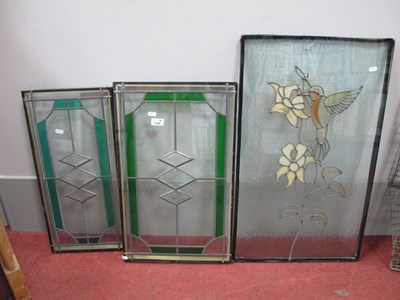 Lot 1389 - Bird & Flower Leaded Light Pane, 74.5cm x 45cm,...