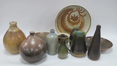 Lot 1133 - Studio Pottery - Bottle Vase in dark brown,...